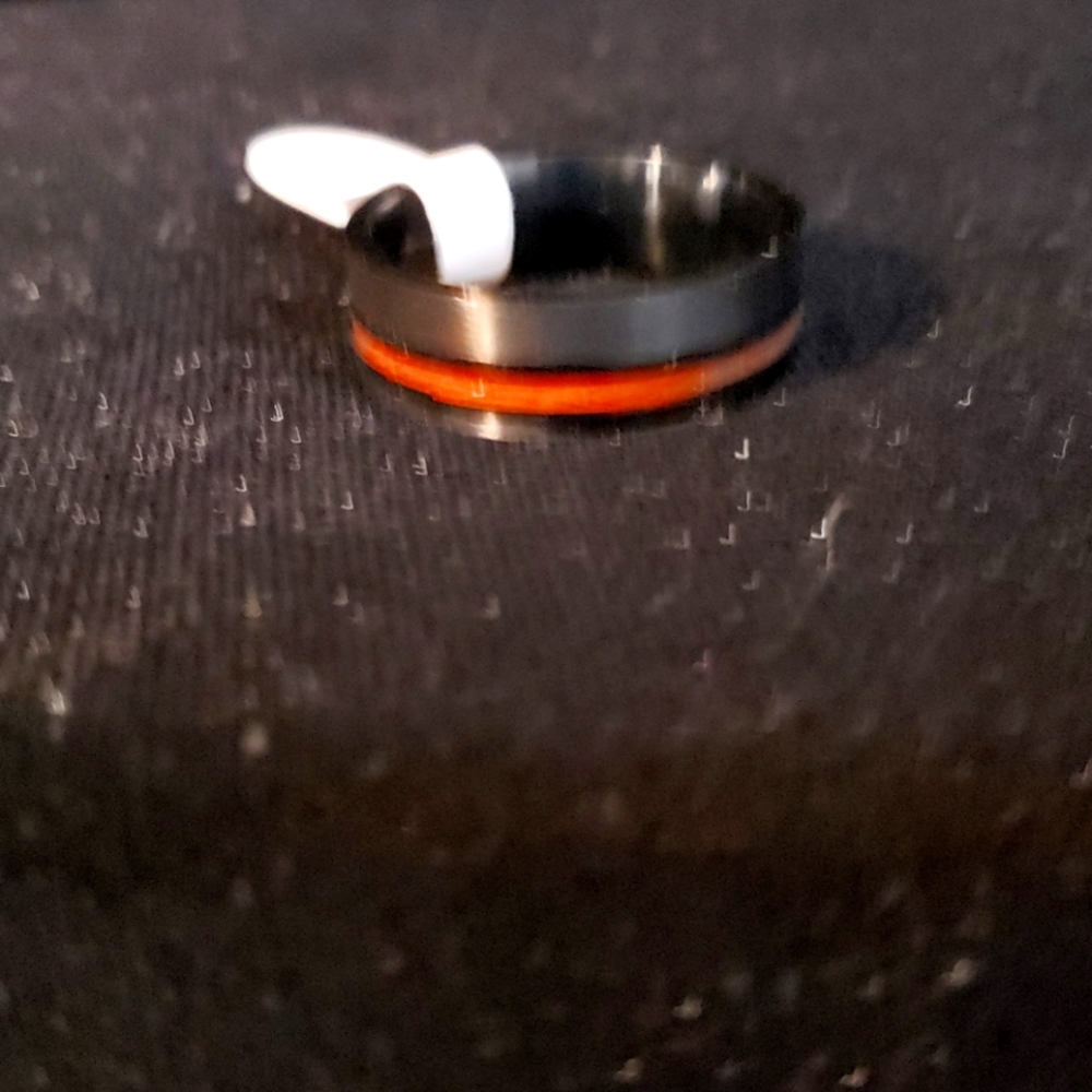 Men onyx stainless steal ring with orange band